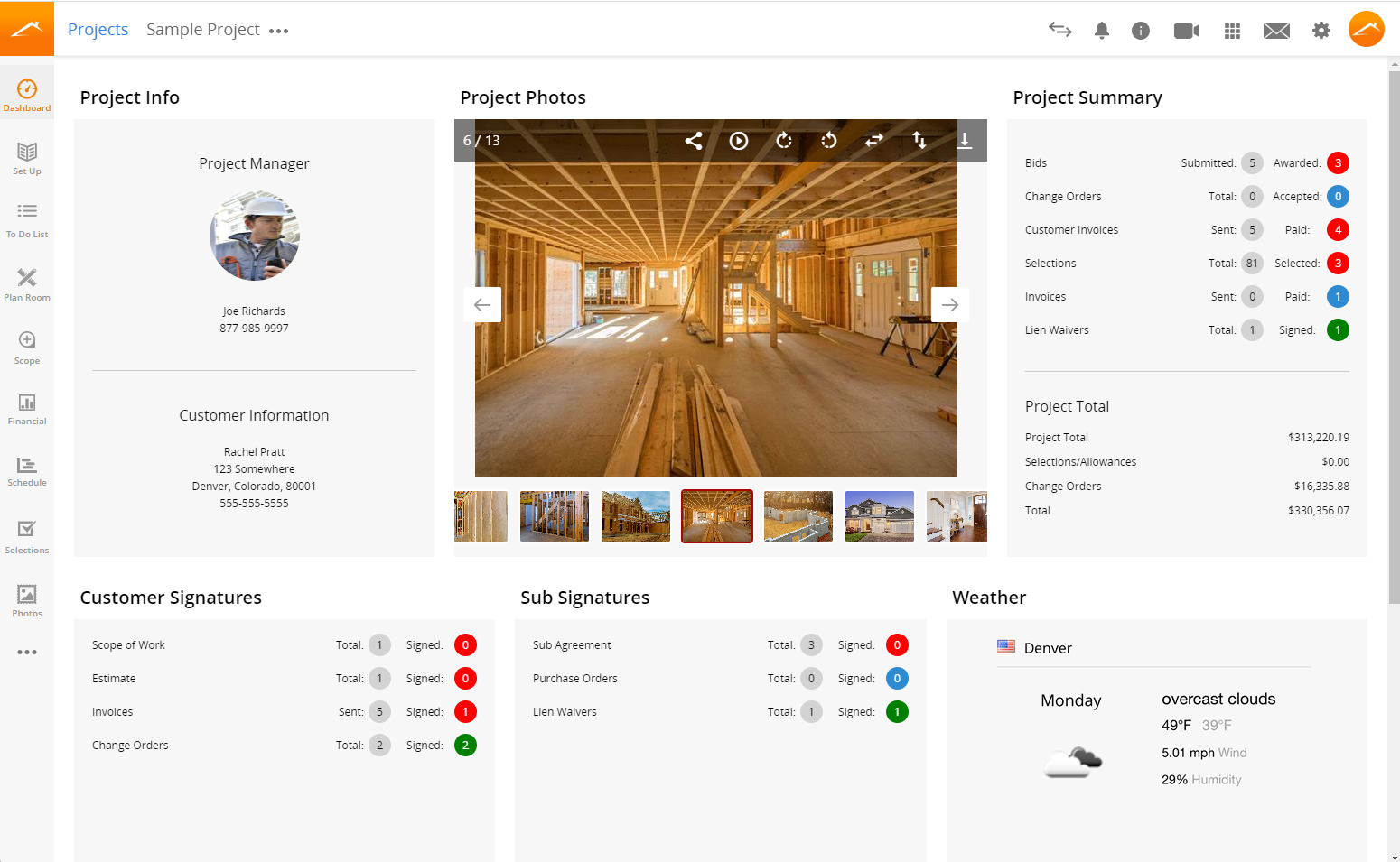 Dashboard for Home Builders, Remodelers, Commercial Contractors and Trade Professional Software